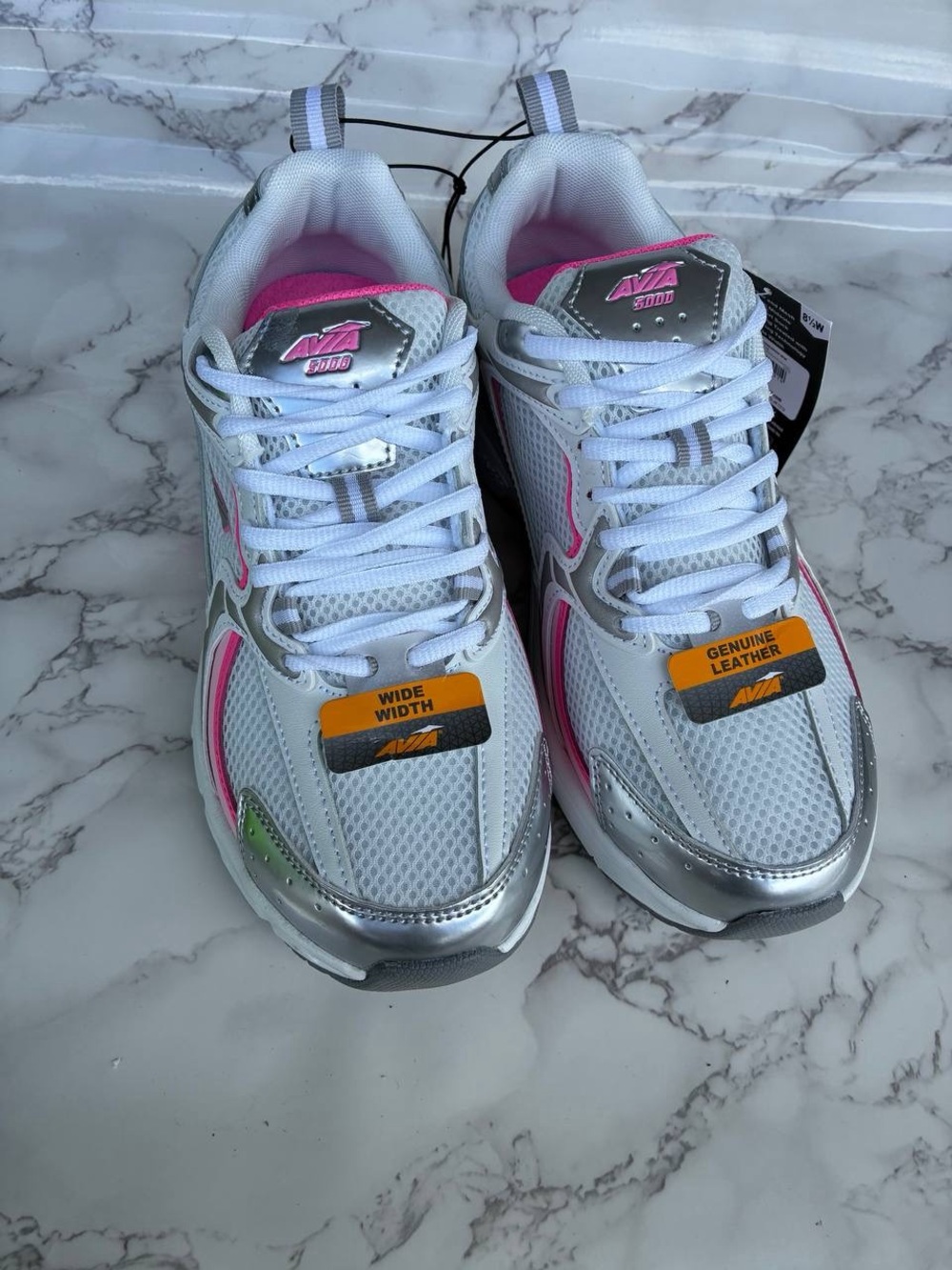 Women's Avia White and Pink Wide-Width Athletic Sneakers
